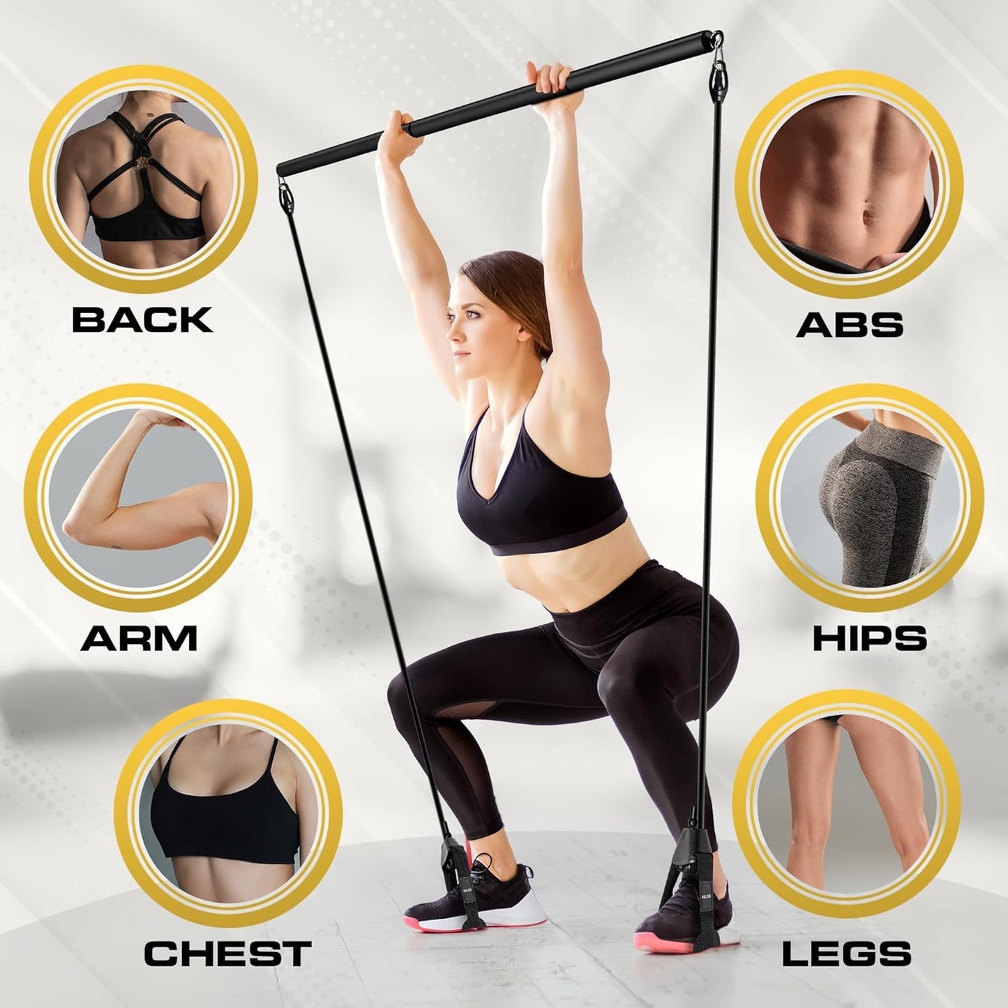 House Of Pilate v2 Premium Pilates Fitness Bar With Resistance Bands(Free Carry bag)