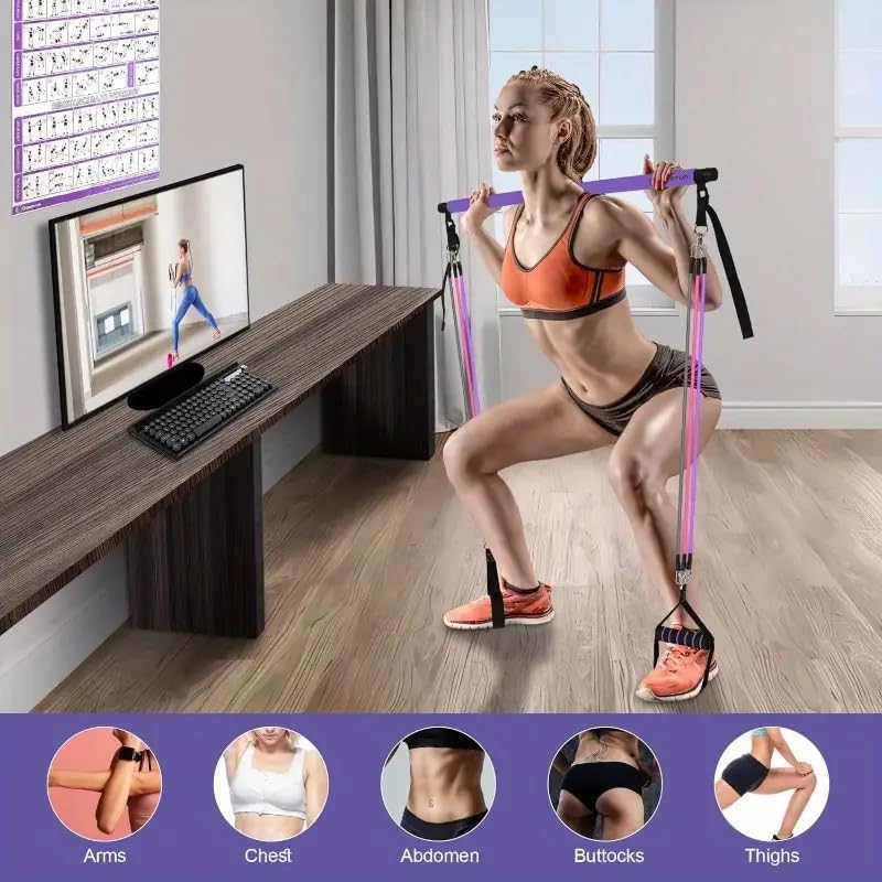 House Of Pilate v2 Premium Pilates Fitness Bar With Resistance Bands(Free Carry bag)
